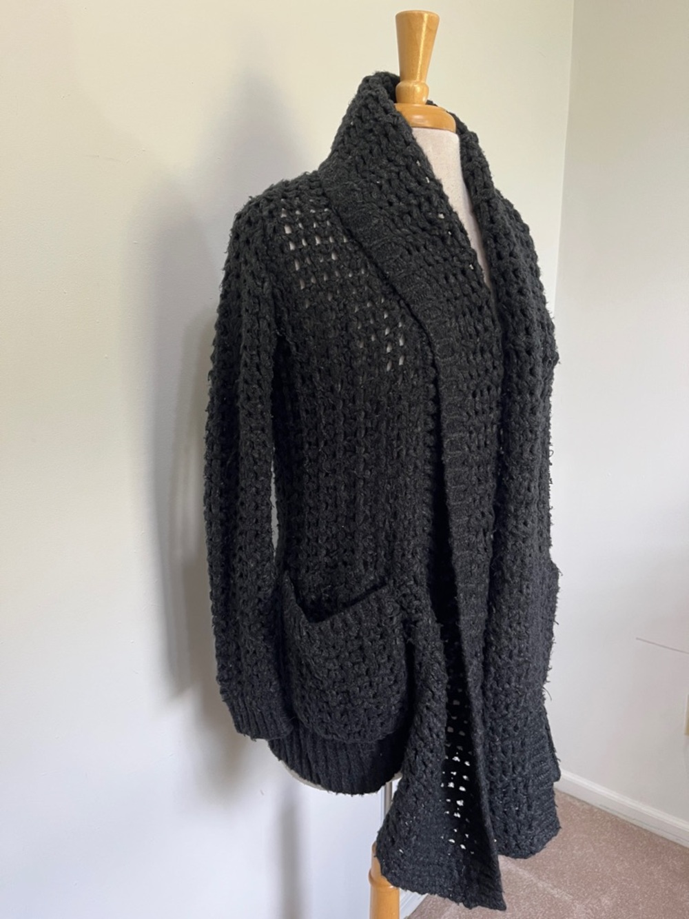 LINE THE LABEL-- CHUNKY CARDIGAN WITH POCKETS OVERSIZED BLACK XS GRUNGE